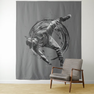 Breakdance Urban Style Monochrome Motion Art  Tapestry