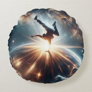 Breakdancer in action, Ai, Action in the Galaxy Round Pillow