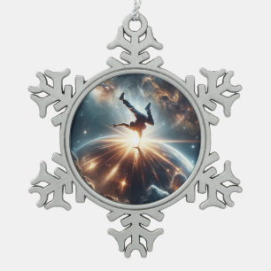 Breakdancer in action, Ai, Action in the Galaxy Snowflake Pewter Christmas Ornament