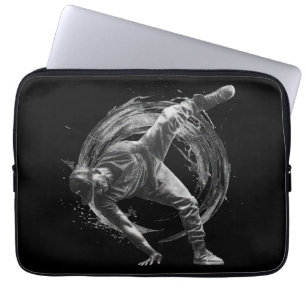 Breakdancer in action, in ink splatter style laptop sleeve