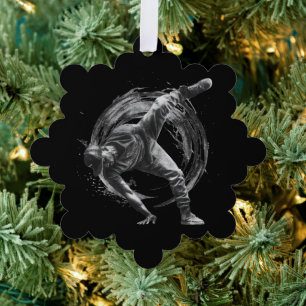 Breakdancer in action, in ink splatter style ornament card