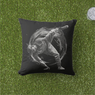 Breakdancer in action, in ink splatter style outdoor pillow