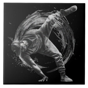 Breakdancer in action, in ink splatter style tile