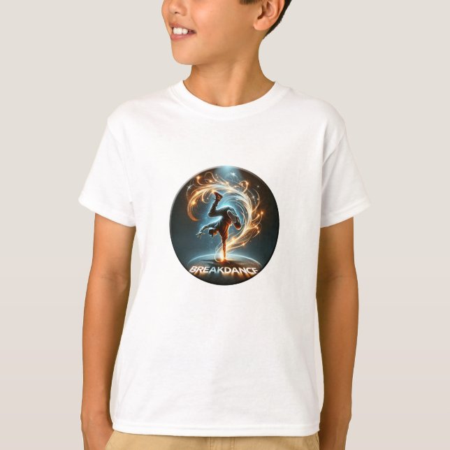 Breakdancer in Neon Swirl Spotlight  Dynamic Urban T-Shirt (Front)