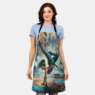 Breakdancer Women in action New York silhouette Apron