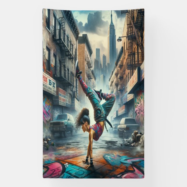 Breakdancer Women in action New York silhouette Banner (Vertical)