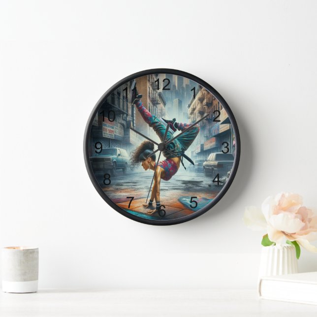 Breakdancer Women in action New York silhouette Clock (Home)