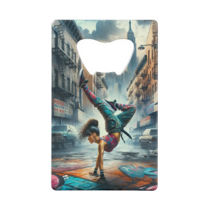Breakdancer Women in action New York silhouette Credit Card Bottle Opener