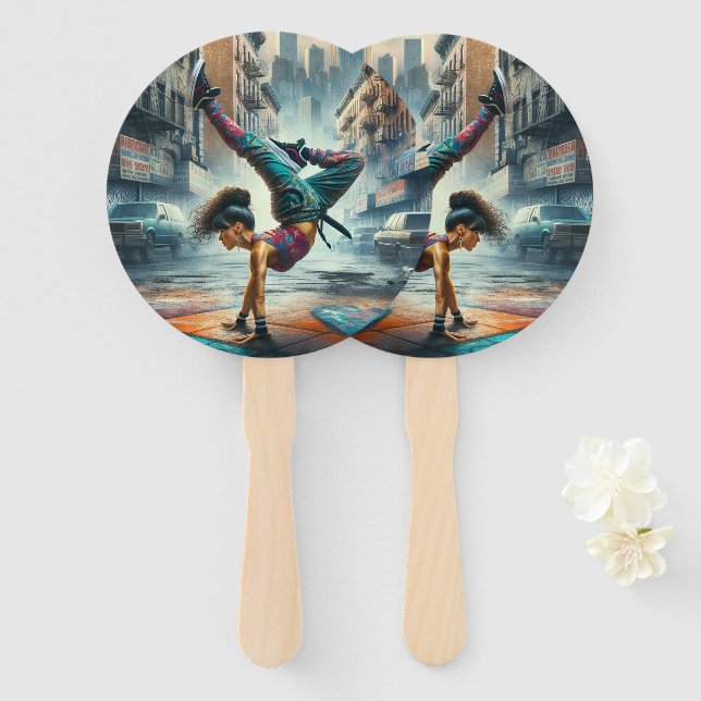 Breakdancer Women in action New York silhouette Hand Fan (Front and Back)