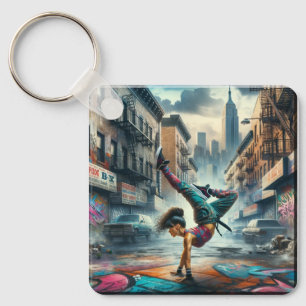 Breakdancer Women in action New York silhouette Keychain