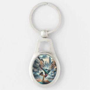 Breakdancer Women in action New York silhouette Keychain