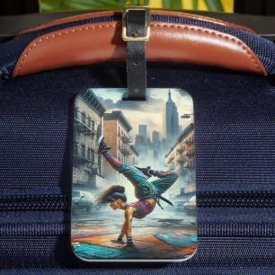 Breakdancer Women in action New York silhouette Luggage Tag
