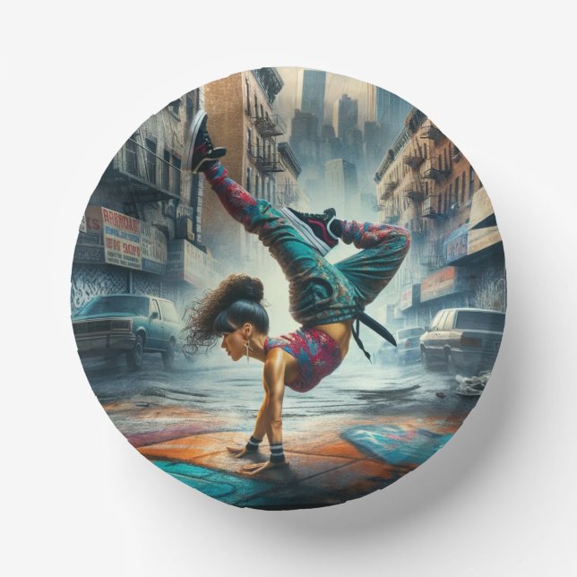 Breakdancer Women in action New York silhouette Paper Plate (Front)