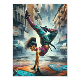 Breakdancer Women in action New York silhouette Photo Print