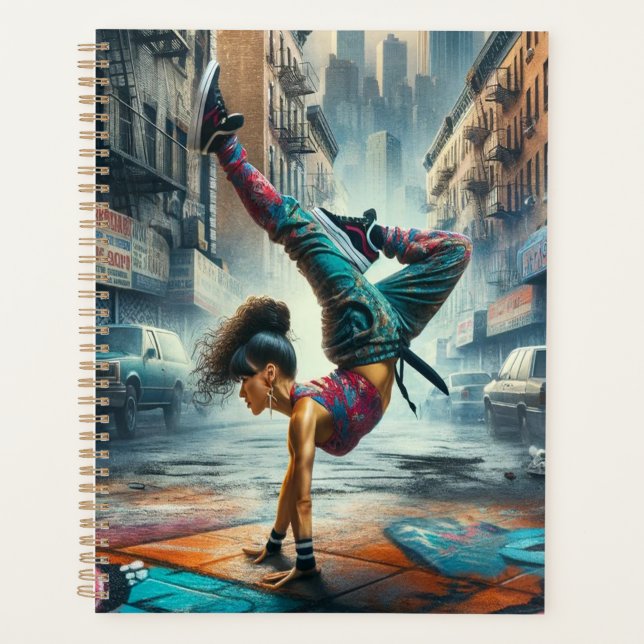 Breakdancer Women in action New York silhouette Planner (Front)