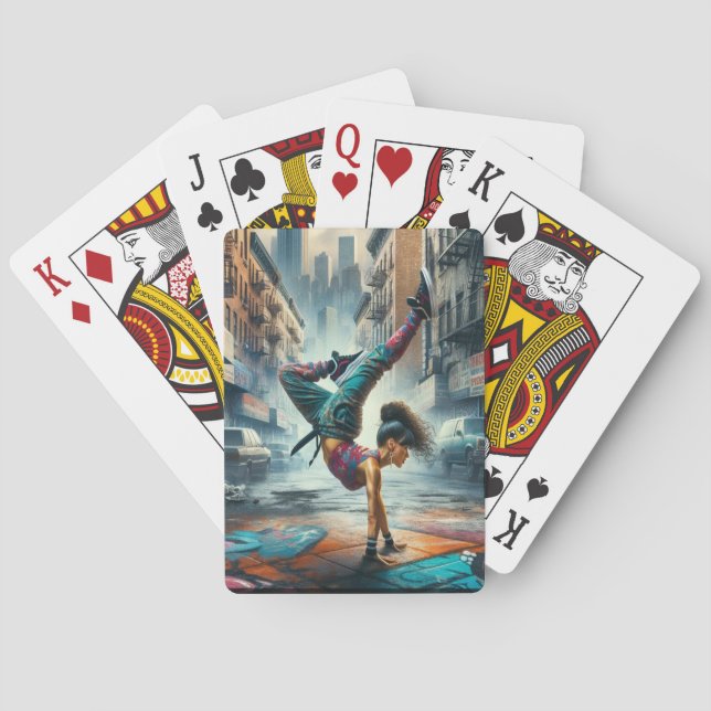 Breakdancer Women in action New York silhouette Playing Cards (Back)