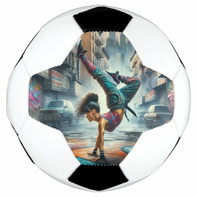Breakdancer Women in action New York silhouette Soccer Ball (Front)