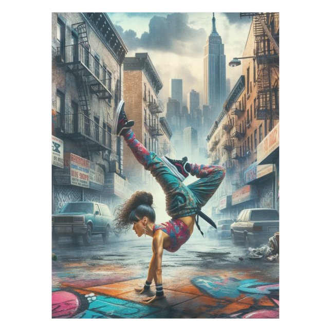 Breakdancer Women in action New York silhouette Tablecloth (Front)