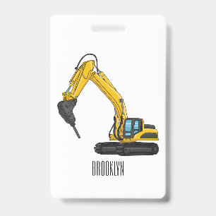 Breaker excavator cartoon illustration badge