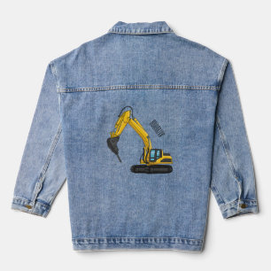 Breaker excavator cartoon illustration denim jacket