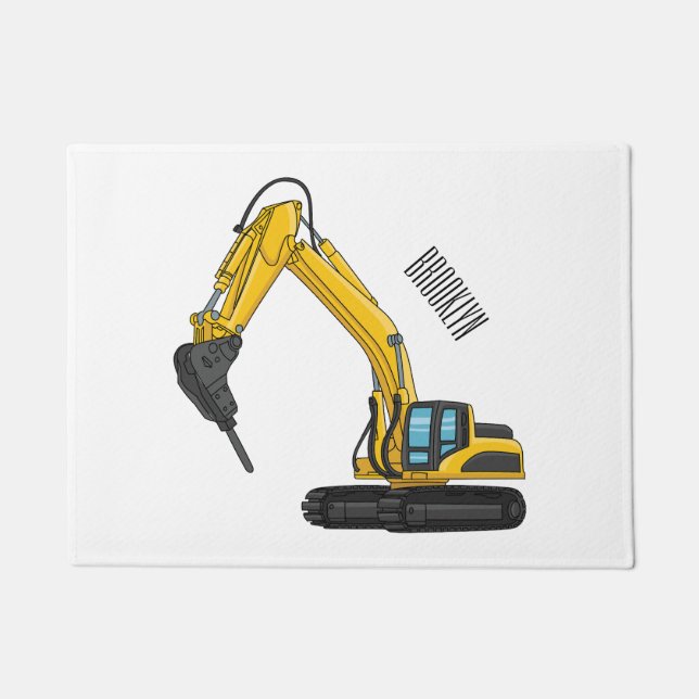 Breaker excavator cartoon illustration doormat (Front)