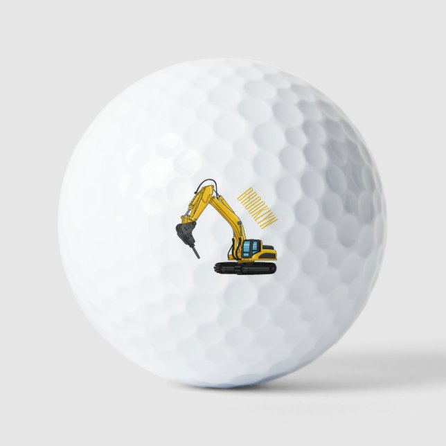 Breaker excavator cartoon illustration golf balls (Front)