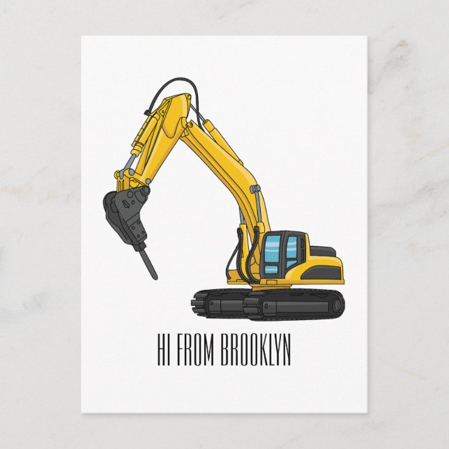 Breaker excavator cartoon illustration postcard (Front)