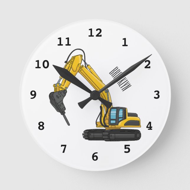 Breaker excavator cartoon illustration round clock (Front)
