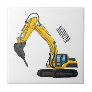 Breaker excavator cartoon illustration tile