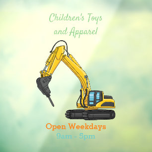 Breaker excavator cartoon illustration window cling