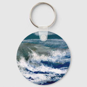 Breakers on the Rocks Seascape Ocean Waves Art Keychain