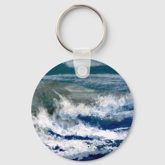 Breakers on the Rocks Seascape Ocean Waves Art Keychain (Front)