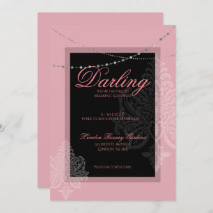 Breakfast and brunch pink and black invitation