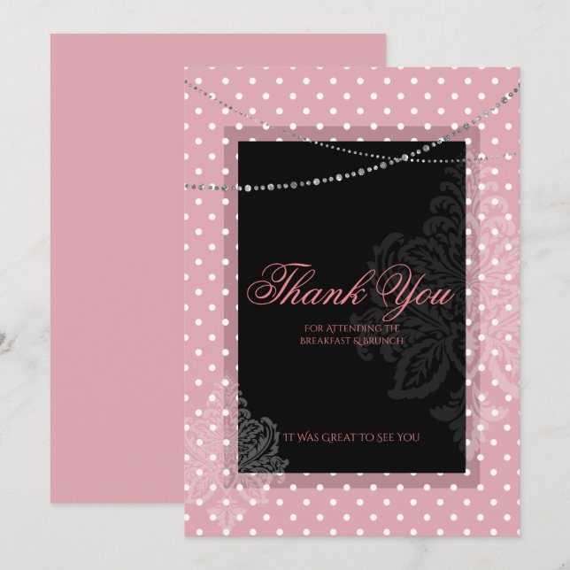 Breakfast and brunch pink and white polka dots invitation (Front/Back)