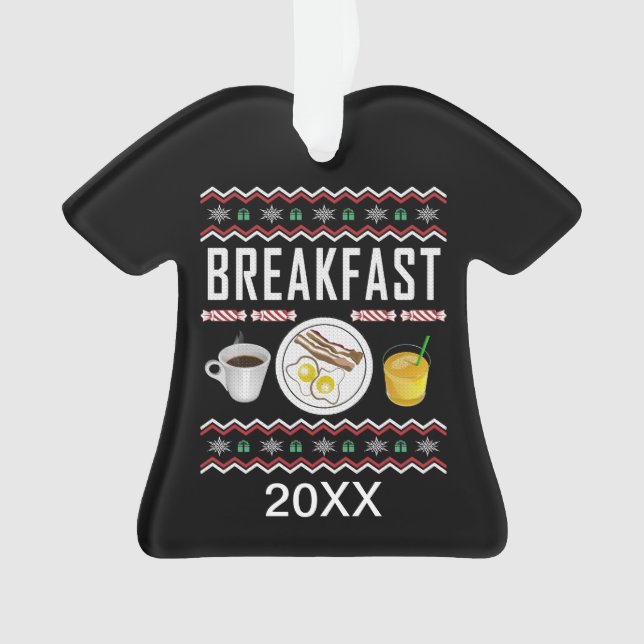Breakfast Bacon Eggs Juice Ugly Christmas Sweater Ornament (Front)