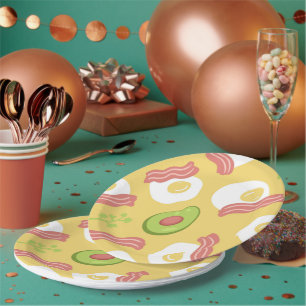 Breakfast Bliss: Hand-Drawn Avocado, Bacon & Egg  Paper Plate