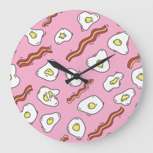 Breakfast Bonanza: Cartoon Delights Large Clock
