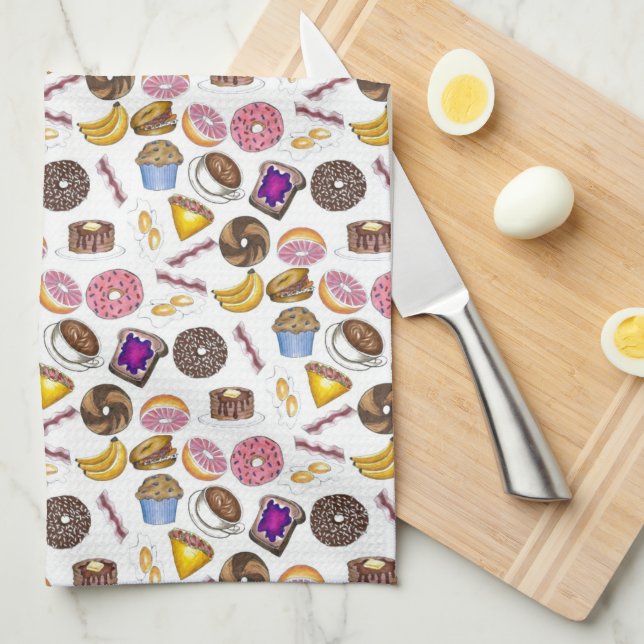 Breakfast Brunch Food Bagel Doughnut Toast Eggs Ba Kitchen Towel (Quarter Fold)