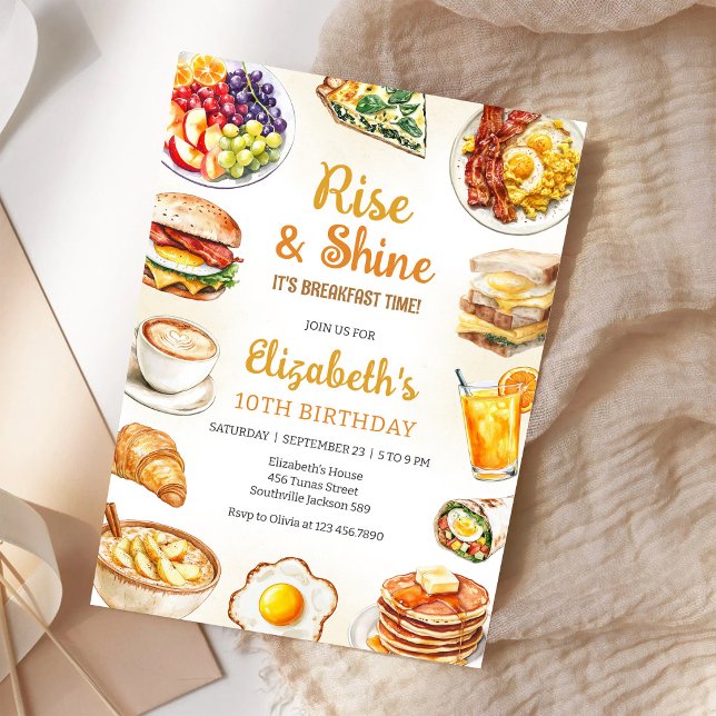 Breakfast Brunch Rise & Shine Birthday Invitation (Creator Uploaded)