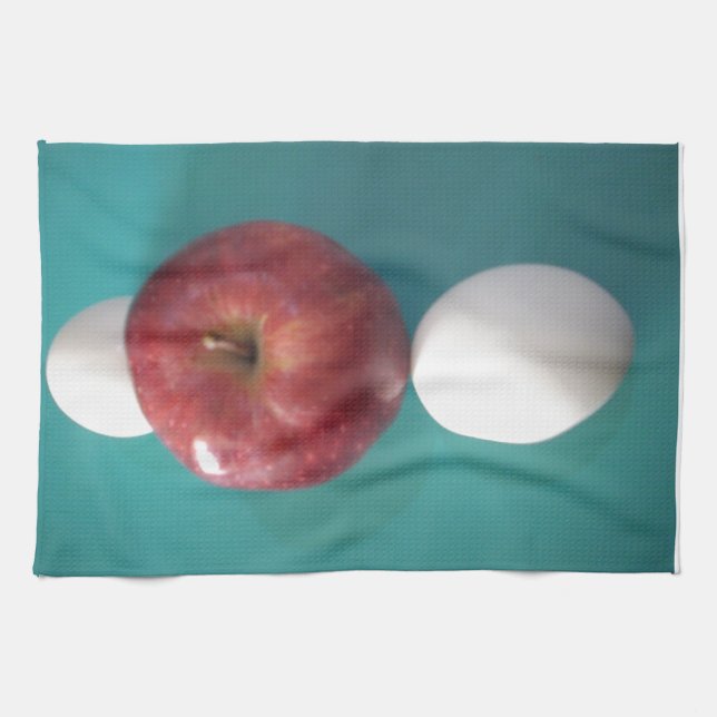 Breakfast Buddies: Two Eggs $an Apple Still Life Kitchen Towel (Horizontal)