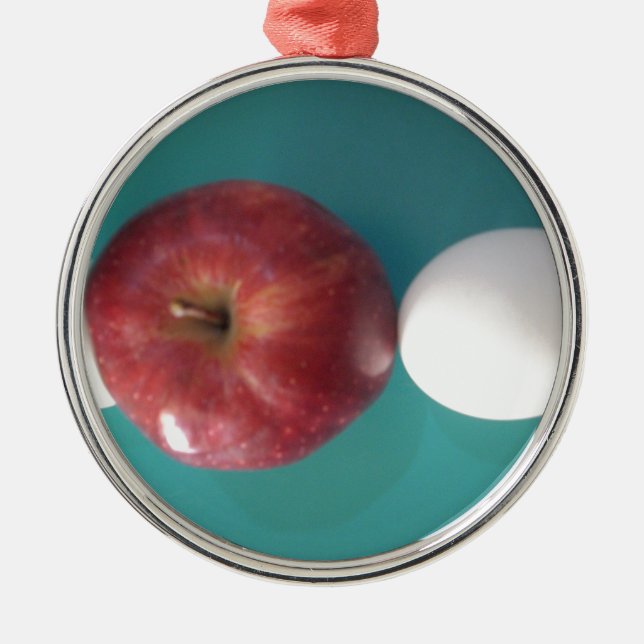 Breakfast Buddies: Two Eggs $an Apple Still Life Metal Ornament (Front)