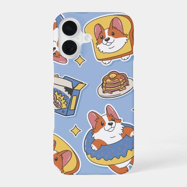 Breakfast Corgis Cute Doughnut iPhone 16 Case (Back)