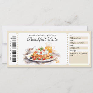 Breakfast Date Gift Voucher, Breakfast Coupon Invitation