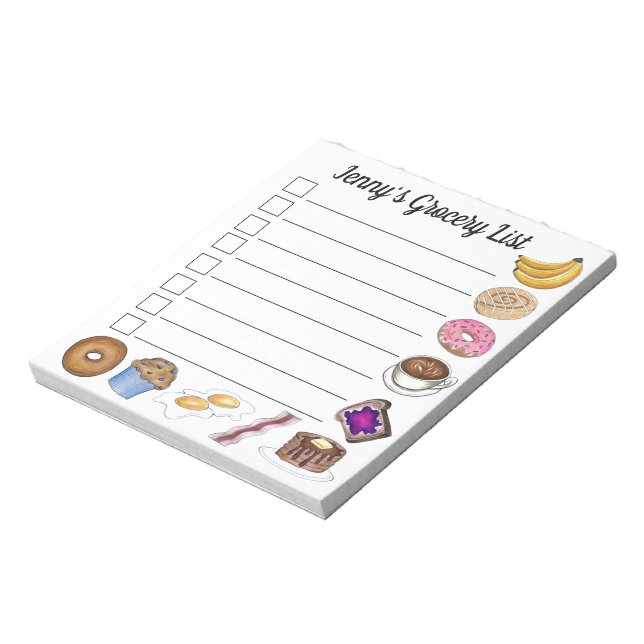 Breakfast Food Favourites Personalized Grocery Lis Notepad (Rotated)