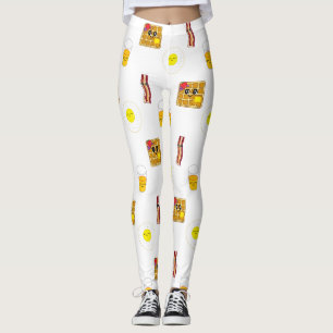 Breakfast Food, Fried Eggs, Waffles, Bacon Leggings