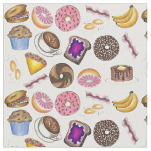 Breakfast Foods Bagel Egg Toast Doughnut Bacon Fab Fabric