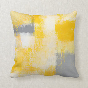 'Breakfast' Grey and Yellow Abstract Art Pillow