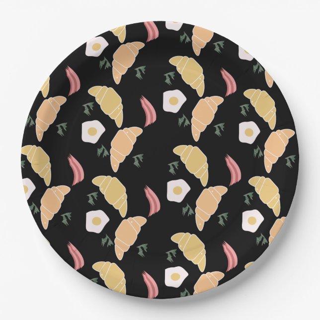 Breakfast Ham and Cilantro Eggs on a Croissant Paper Plate (Front)