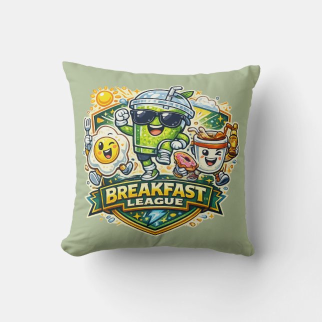 Breakfast League Badge Throw Pillow (Front)