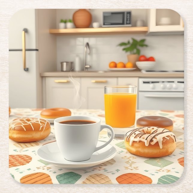Breakfast Morning Coffee Doughnuts Coaster Set (Front)